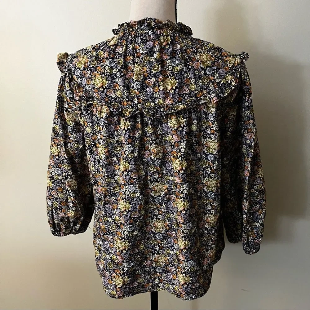 Mock neck floral loose‎ fit long sleeve blouse - Picture 6 of 13